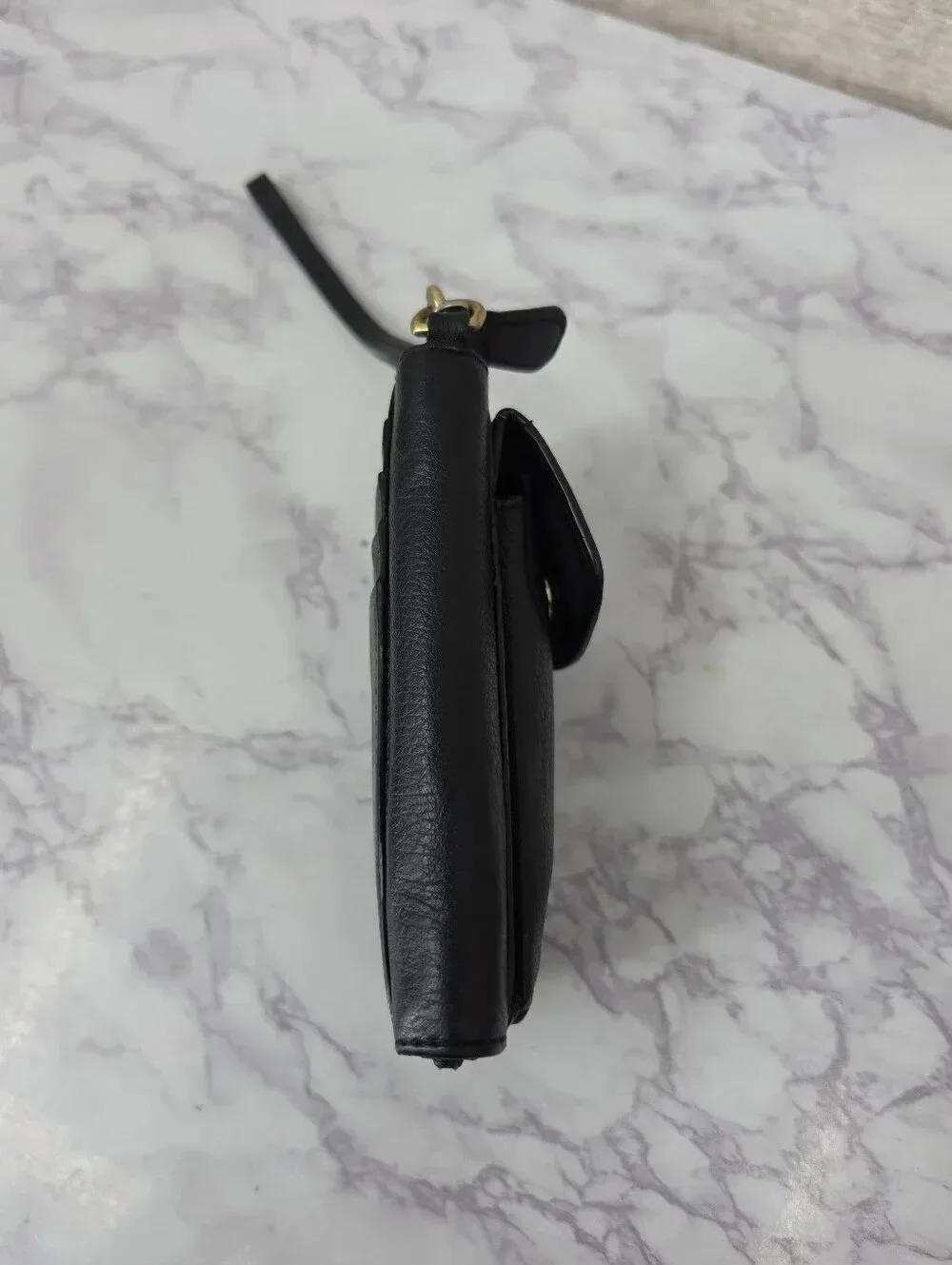 Coach Campbell Vintage Black Leather Wristlet Phone Pouch Gold Turn-Lock SLG